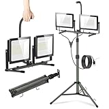 KIWEN 投光器 led 作業灯 200W 30000lm 屋外 ワークライト 防水IP66 2灯対応 スタンド付き投光器 三脚付きスタンドライト 高さ調節106-195cm 作業ライト 昼光色 6500K 高輝度 高放熱 長寿命 省エネ 軽量 広角120° 100V 携帯式 伸縮タイプ 折畳 三脚 スタンド 屋外照明 アウトドア 倉庫 工場 工事用ライト 夜間作業【2灯タイプ】