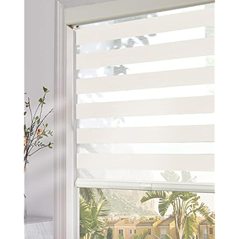 Persilux Cordless Zebra Blinds for Windows (35" W x 64" H, Beige) with Upgraded Cassette Free-Stop Light Filtering Dual Layers Sheer Roller Shades for Home and Office Cover