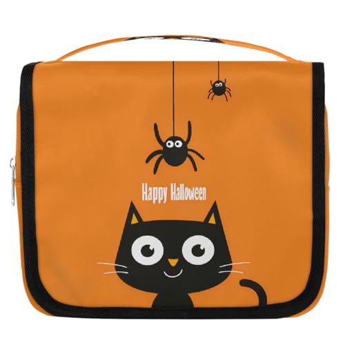 Trousse de toilette à suspendre avec motif chat mignon et araignée - Trousse de toilette de voyage pour cosmétiques et accessoires de maquillage - Sac de douche étanche pour femmes, filles, enfants,