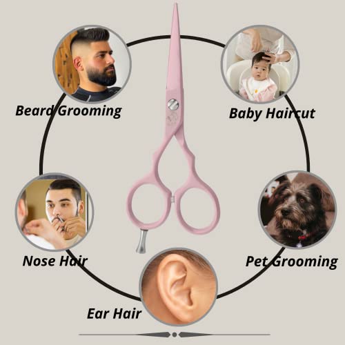 Wishbeauty Professional Left Hand Barber Scissors, 5.5” Lefty Hair Cutting Scissors, Pink, Pink 5.5" Lefty, 6.5 inch - Image 4