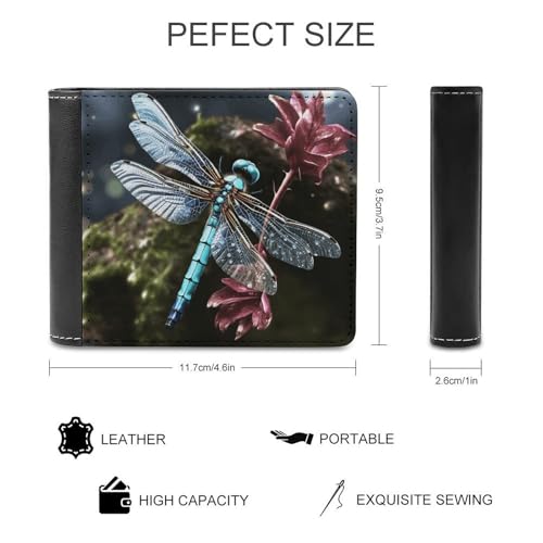 Men's Leather Wallet Bifold Wallet for Men Blue Dragonfly Slim Wallet with Multiple Card Classic Passcase Mens Card Holder2