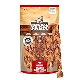 Natural Farm Odor-Free Braided Bully Sticks (12 Inch, 10 Pack) - 100% Grass-Fed Beef, Grain-Free, Low Fat & Fully Digestible Best Dental Treats - Safest Long Lasting Pizzle Chews to Keep Your Dog Busy