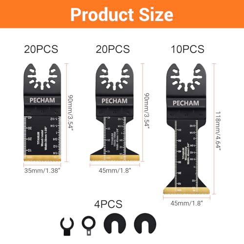 Image of PECHAM 50PCS Titanium Oscillating Tool Blades, Universal Oscillating Multitool Blades Metal Cutting Quick Release for Hard Material Metal Nails Wood Plastic Fit Dewalt Rockwell Milwaukee Makita Bosch