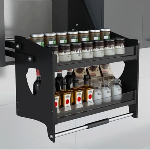Adjustable Height Kitchen Cabinet Pull-Out Storage Rack, Wall-Mounted Spice Organizer, Heavy-Duty Cabinet Baskets for Optimized Kitchen Space (29.92in)