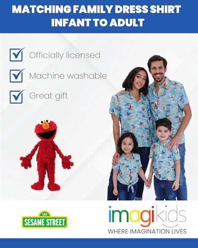 Sesame Street Big Bird Cookie Monster Elmo Oscar The Grouch Matching Family Hawaiian Button Down Shirt Infant to Little Kid4