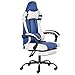 Vinsetto Poltrona Gaming in Similpelle da Ufficio Bianca e Blu Regolabile e Reclinabile 160° con Poggiapiedi e Cuscini