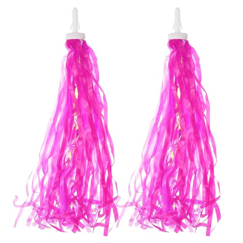 YELARXI Bike Streamers, Bike Tassel Handlebar Streamers Colorful - Fitting for (Bicycle Tricycle Grips - Scooter Accessories - Decorations - Girls) 1 Pair & 10.6 Inch & Rose