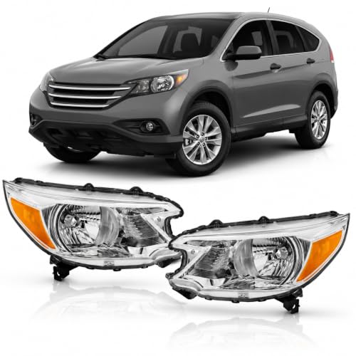 Headlight Assembly Compatible with 2012-2014 Honda CR-V, OE Style Halogen Headlamp Pair, Left Driver & Right Passenger Side, Clear Lens Chrome Housing, Bulbs Not Included by VVYD - Used condition - US$139.52