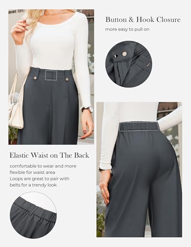 Dressy Pants Women High Elastic Waisted in The Back Business Work Trousers Long Straight Pants Dark Grey 2XL3