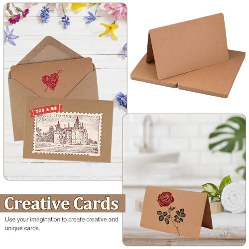 Ailvor Briefumschläge Kraftpapier mit Karten Blanko, 60er Set Umschläge Faltkarten, Blanko Karten zum Selbstgestalten, Kuvert Set für Grußkarten, Einladung, Geburtstagskarten, Dankeskarten(Braun)