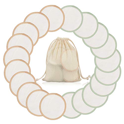 Preisvergleich Produktbild Abschminkpads Waschbar, 20pcs wiederverwendbare Abschminkpads aus Bambus und Baumwolle, Umweltfreundlich, Nachhaltig, Less Waste, mit Wäschesack