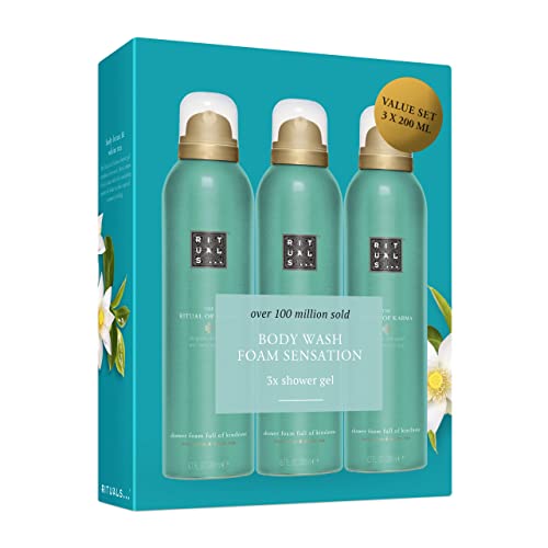 Image of RITUALS Foaming Shower Gel Value Pack from The Ritual of Karma, 3 x 200 ml - With Summery Holy Lotus & White Tea - Hydrating, Cooling Properties, Blue