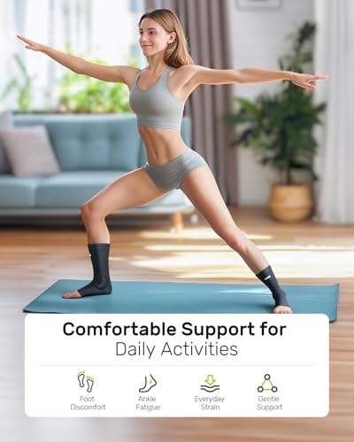 Rakiie Ankle Brace with Silicone Pad, Ankle Brace (1 Pair) for Women and Men with Adjustable Strap, Compression Support Sleeve Relief for Sprained Ankle, Plantar Fasciitis, Heel Spurs, Black M