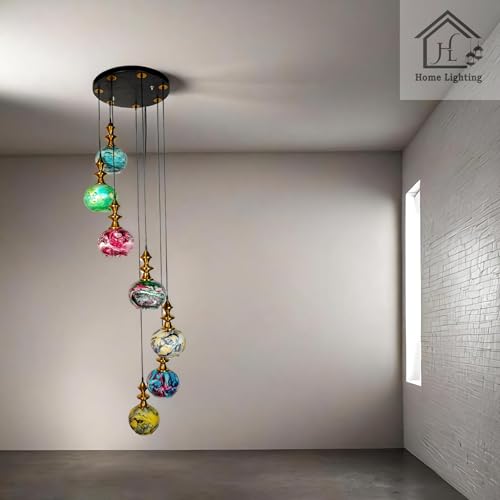 Image of HL Home Lighting Contemporary 7-Light Multicolor Glass Globes Cluster Hanging Light | Pendant Lamps