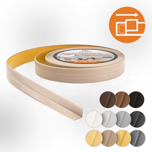 Quest Weichsockelleiste Selbstklebend, Knickleiste, Abschlussleiste für Küche, Badezimmer - Dichtungsband - PVC, Flexibel, Dicht, Dekorativ - 10 mm x 10 mm - 5 Meter, Beige
