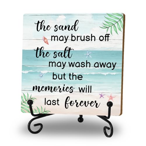 Beach Wooden Sign Desk Decor Wood Plaque with Support Stand, Coastal Decor
