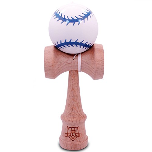 White & Blue Baseball Kendama and Extra String