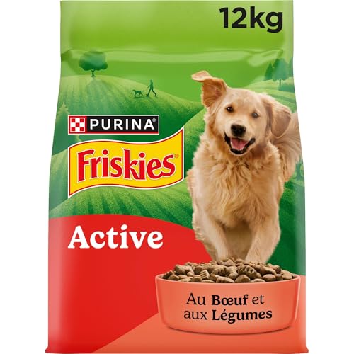 FRISKIES | Active | Chien | Croquettes pour Chiens Adultes | au Boeuf | Aide à Maintenir Un Niveau d'énergie élevé | Sac | 12 KG