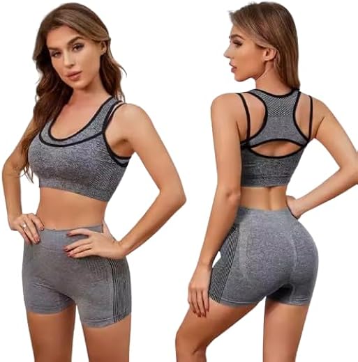 Shopipistic 2 Pc Butt Lifter Gym Wear for Women Workout Set Combo, I-Shaped Wire Free Padded Sports Bra with High Waist Bu...