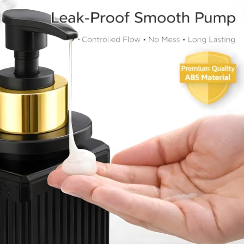 Image of Wall Mounted Soap Dispenser 300ml with Strong Adhesive Holder, No Drill Refillable Liquid Handwash Pump, Bathroom Kitchen Shampoo Sanitizer Dispenser (1, Black)