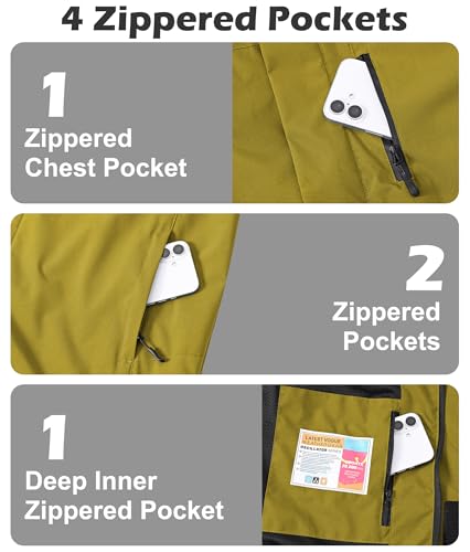 Image of Zoofly Mens Waterproof Hiking Jacket with Hood Windproof Light Weight Windbreaker Outdoor Fishing Raincoat Zipper Pockets