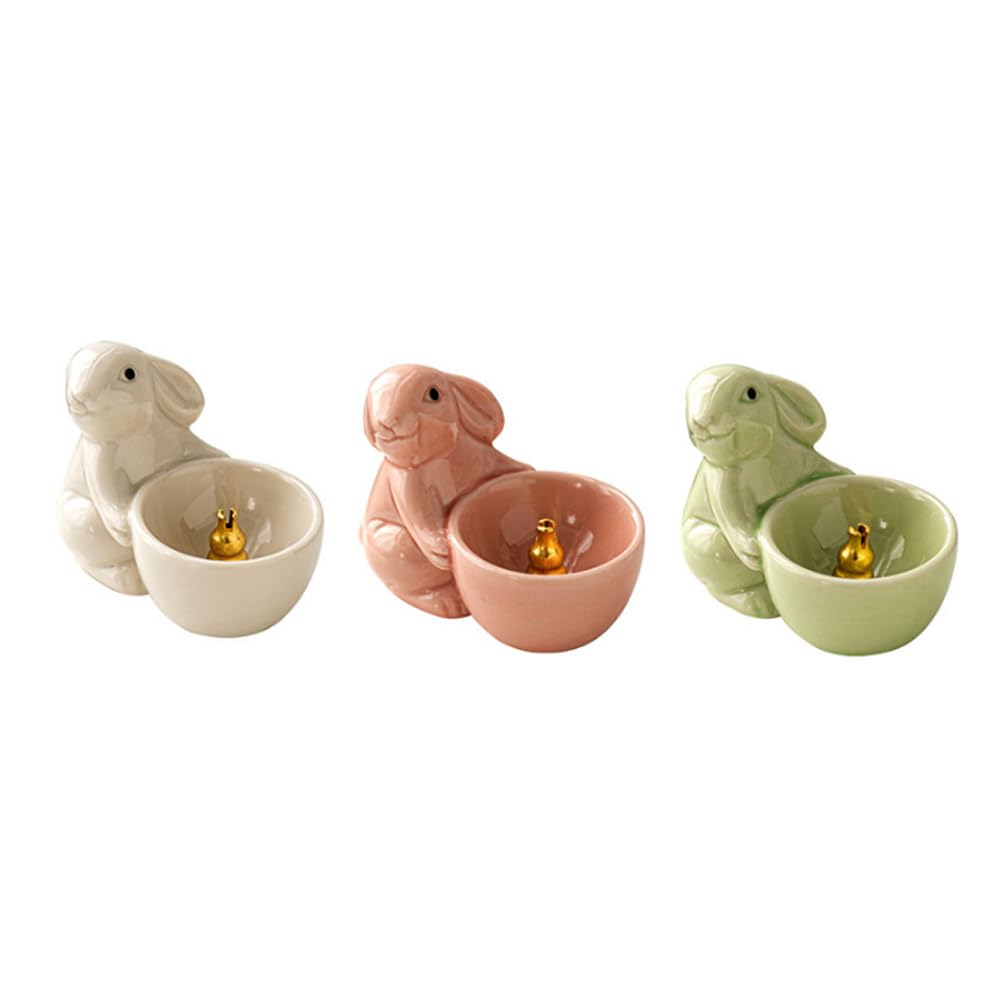 ARFUKA Incense Holder Ceramic Incense Burner Rabbit Design Incense Stick Holders with Ash Catcher for Meditation Yoga Spa Room Décor Pack of 3