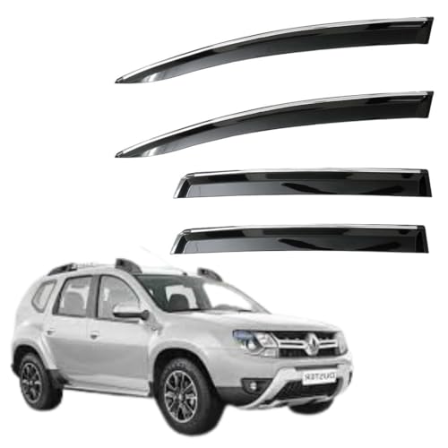 Image of CAR SAAZ Non-Breakable Smoke Door Visor for Duster (2012-2022)| Sun, Rain Wind Deflector | Strip Side Door Rain Visor - Set of 4 Pcs