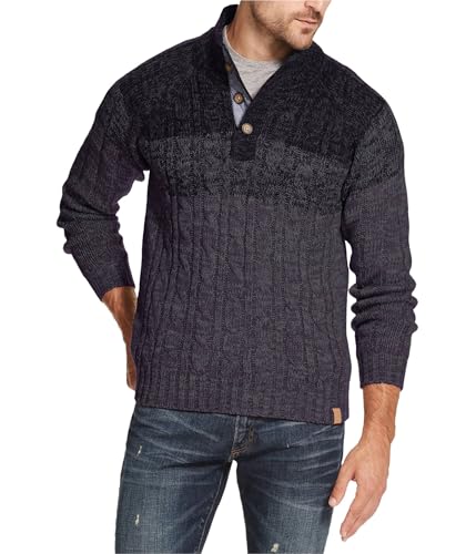 Weatherproof Vintage Men's Ombre Button Mock-Neck Sweat (Navy, Small)