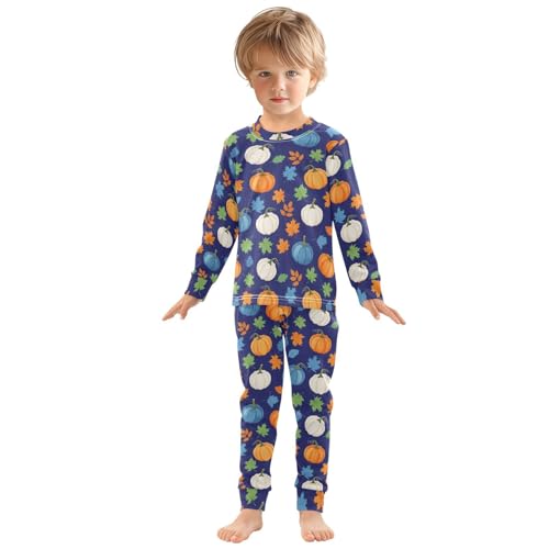 Pajama Sets Long Sleeve Autumn Leaves Colorful Pumpkins Soft Comfy Sleepwear 2 Piece PJS 3-8T2