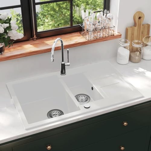 Emmtore Fregadero de cocina de granito con dos senos blanco