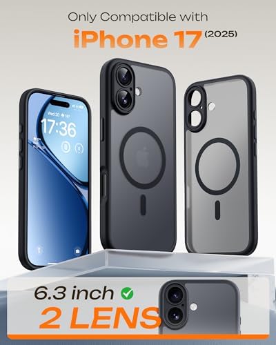 TOCOL for iPhone 17 Case, Compatible with Magsafe, Drop Protection,Full Camera Protection, Built-in Magnetic Ring, Translucent Matte Phone Case for iPhone 17 6.3 inch (Black) - View 4