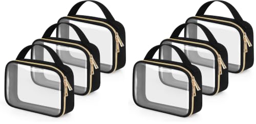 Image of Wedama TSA Approved Toiletry Bag, 6 Pack Clear Makeup Bags with Handles, Quart Size Clear Toiletry Bags, PVC Cosmetic Bags for Women and Men, Carry on Airport Airline Compliant Bag, Black