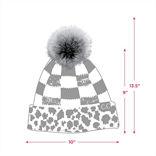 Image of C.C Exclusives Soft Beanie hat with Leopard Pattern and Fur Pom(HAT-7001)(SF-7001)