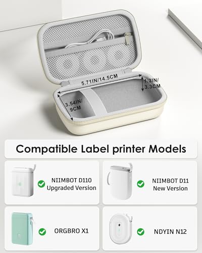 Image of ProCase Label Maker Case Compatible with NIIMBOT D110 /D11 Upgraded Version, Compact Portable Bag for ORGBRO X1 / NDYIN N12 Sticker Printer, Storage for Label Tapes&Accessories (Case Only) -Beige