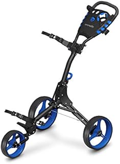 3 Wheel Golf Push Cart - Lightweight Folding Golf Walking Push Cart Roller Golf Bag Holder w/ Upper/Lower Bracket w/ Elastic Strap, Scorecard, Cup, & Bag Storage Holder - SereneLife SLG3W
