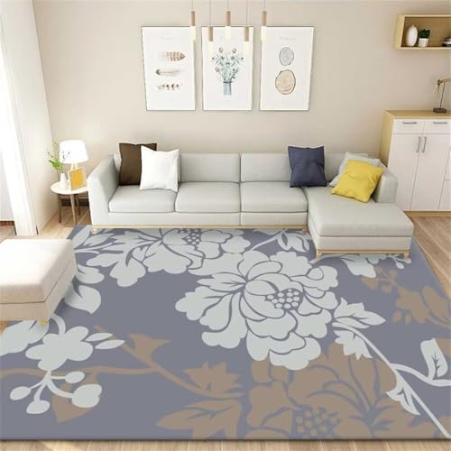 Tapis de salon bleu rectangulaire 120x140 cm aux finitions soignées - 2