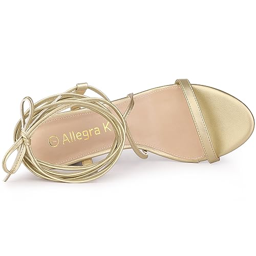 Allegra K Women's Strappy One Strap Lace Up Chunky Gold Heels Sandals 9 M US