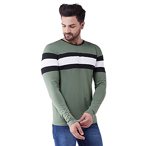 Image of GRITSTONES Men's Cotton Full Sleeve T Shirt | Casual Wear T-Shirts for Mens | Regular Fit Stylish T-Shirt for MensGSFS2509BLKNEOWHT