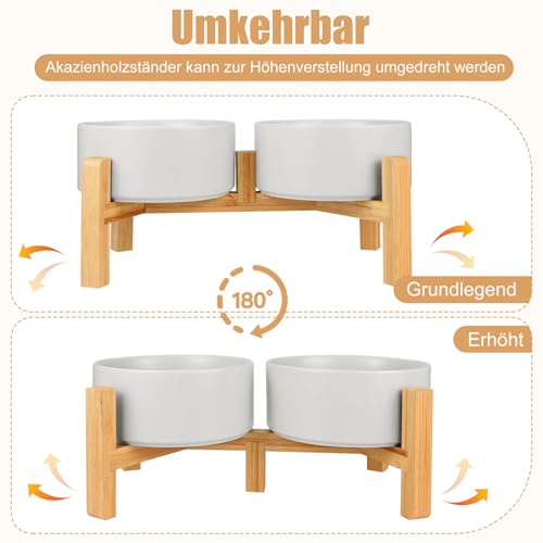 2er Set Hundenapf Keramik, Hundenapf Set Erhöht Hundenapf, 850ml Doppel Futternapf Hund mit Bambus Ständer, für Kleine und Mittelgroße Hunde, rutschfest Futterstation, Fressnapf Hund und Wassernapf