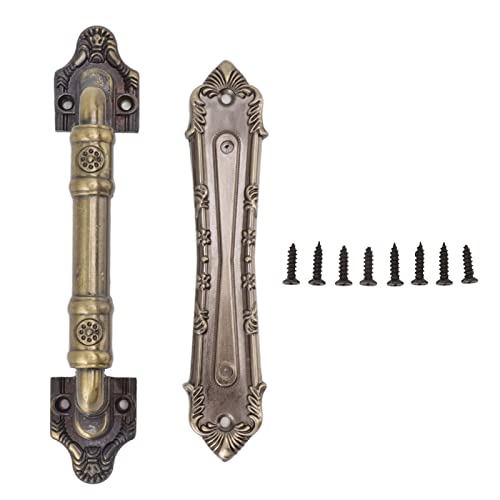 Tissting Manija de Puerta Deslizante Estilo Vintage Bronce Electroplateado, Hierro Duradero con Placa Trasera y 8 Tornillos para Gabinetes Armarios Puertas Puertas Corredizas