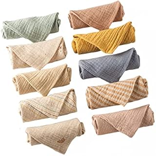 Veluyao 10 Pack Luxury Muslin Squares | Baby Washcloths Muslin Squares Baby Face Towel and Washcloths for Bath, Soft Baby Muslin Cloths, Bibs for Girls & Boys Random Colors