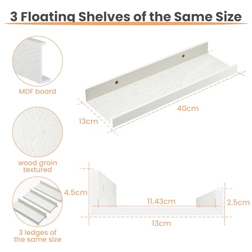upsimples Floating Shelves for Wall, 3pack Modern White Shelves for Room Decor 40CM,Wall Mounted Storage Shelf for Bathroom, Bedroom, Living Room, Kitchen - Cosy Home Interiors upsimples Floating Shelves for Wall, 3pack Modern White Shelves for Room Decor 40CM,Wall Mounted Storage Shelf for Bathroom, Bedroom, Living Room, Kitchen - Image 3