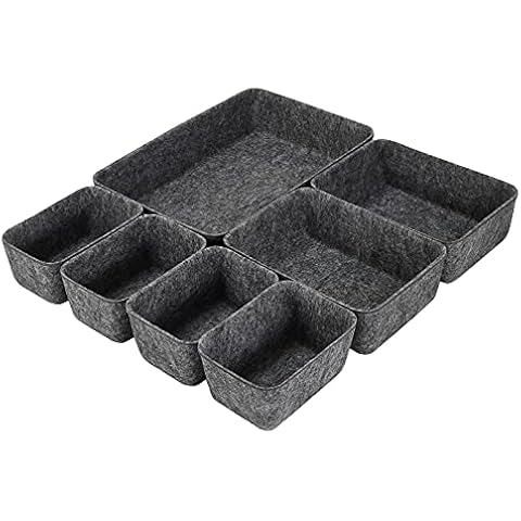 KWLET Desk Drawer Organizer Tray Dividers Set Kitchen Bathroom Office Drawer Organizers Separators Shallow Felt Storage Bins Container for Makeup Juck Jewelry Utensils Tools Dresser, Grey, 7 Pack Cover