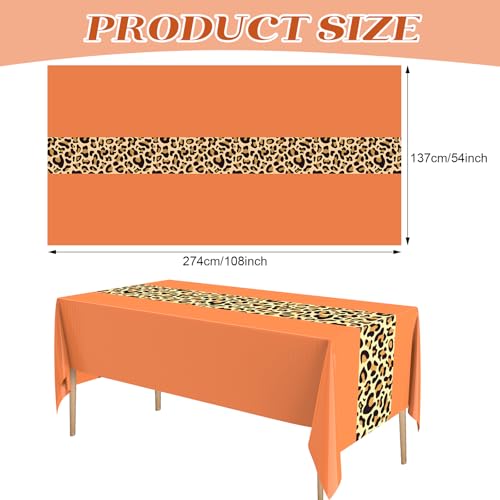 Image of Buryeah Leopard Print Tablecloth 54 x 108'' Leopard Plastic Table Cover Disposable Safari Animal Cheetah Print Party Decorations for Baby Shower Wedding Birthday Party Favors (Orange,3 Pcs)