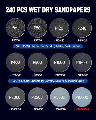 268 PCS 1 Inch Wet Dry Sanding Discs and Drums for Dremel Sanding Bits, Hook and Loop Sandpaper 60-10000 Grit for Dremel Rotary Tool Accessories, Micromesh Pads Polishing Kit for Resin Wood Jewelry