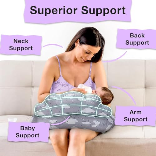 Image of Proliva Polyester Feeding Pillow for New Born Baby with Detachable Cover Breast Feeding & Maternity Nursing Pillow for Breastfeeding Set of Support for Baby Feeding Pillow with Cover (Rain-Grey-A)
