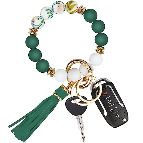 Key Ring Bracelet Car Keychain Holder Wristlet Silicone Beaded Bangle Chains for Women