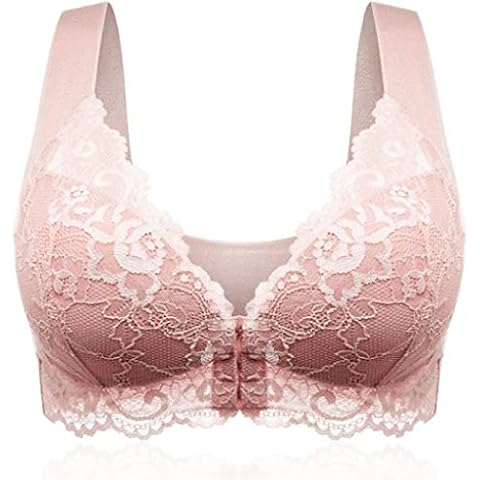 JURTEE Women Charm Adjustable Sports Front Close Zipper Extra-Elastic Breathable Lace Trim Bra Everyday Bra Pink Cover