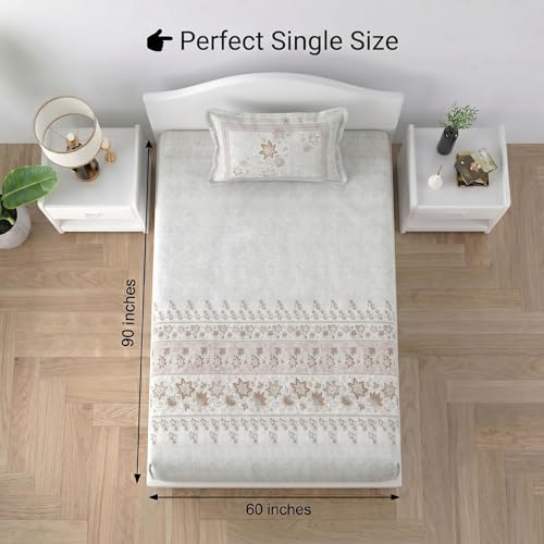 Image of Mafatlal 186 TC Spring Glory Graceful Pure Cotton Single Flatsheet (60 x 90 Inch) | Breathable Summer Comfort | Wrinkle-Free Floral Bedsheet with 1 Pillow Cover, Floral Brown