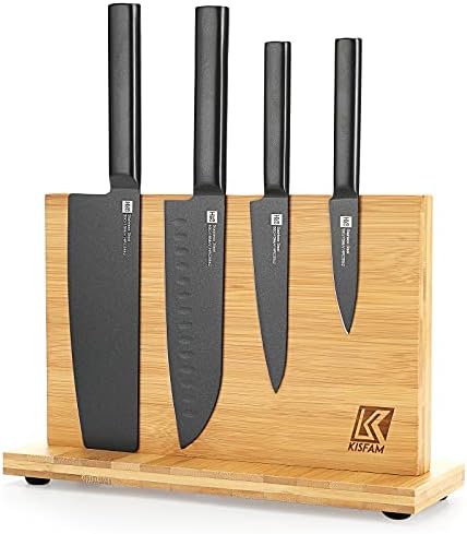 Magnetic Knife Block, Double Side Bamboo Knife Block, Knife Holder Rack Magnetic Stands with Strong Enhanced Magnets, Bamboo Knife Holder, Knife Organizer Blocks and Storage for Home Kitchen-S